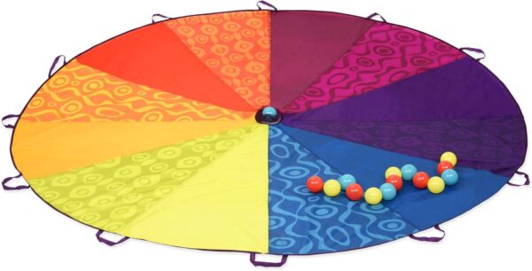 Parachute!- Sports Outdoors- Play Parachute with 15 Colorful Balls – 12 Handles – 8ft Wind Tent – Outdoor Games – Rainbow Colors- 3 Years +