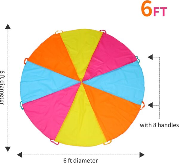 6ft Rainbow Parachute, Play Parachute Toy for Kids, Parachute with Handles Indoor & Outdoor Play Equipment - Image 2