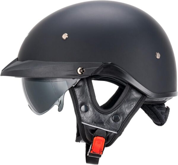 Half Helmets Motorcycle  Open Face Sun Visor Quick Release Buckle Adjustable  Approved Cycling Retro Cruiser Pilot Helmets for Adults Men and Women (Matte Black,M)