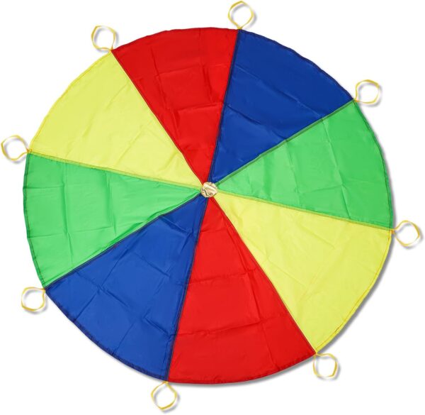 Parachute Toy, 6.1ft Diameter Giant Rainbow Parachute for Kids Colorful Children Parachute with Handles Large Play Parachute for 6-8 People, for Gymnastics Cooperative Indoor Outdoor Team Games