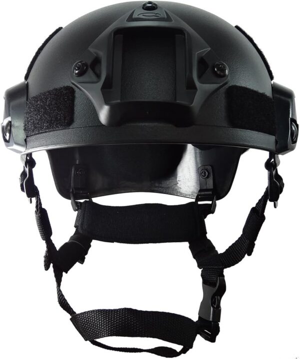 Tactical Helmet  2001 - Helmet with Adjustable Chin Strap, Night Vision Mount and Side Rails (Black) - Image 2