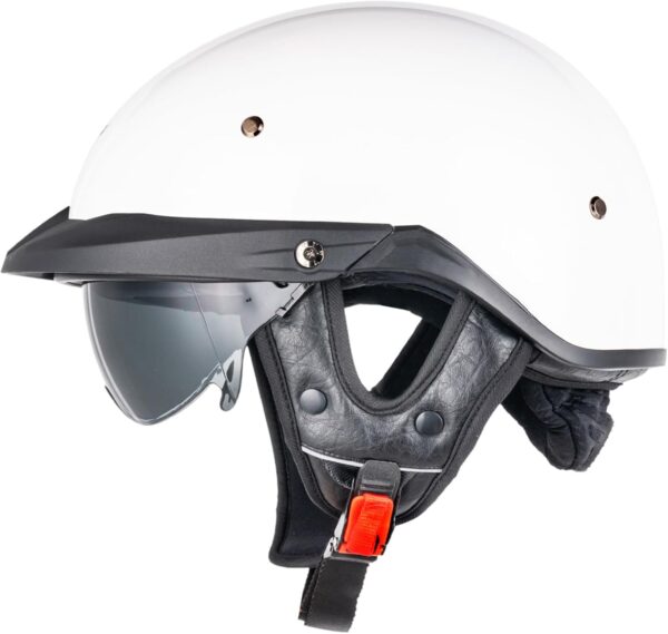 Half Helmets Motorcycle  Open Face Sun Visor Quick Release Buckle Adjustable  Approved Cycling Retro Cruiser Pilot Helmets for Unisex-Adults (Gloss White,M)