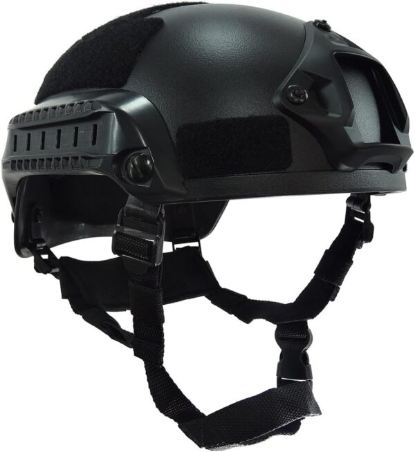 Tactical Helmet  2001 - Helmet with Adjustable Chin Strap, Night Vision Mount and Side Rails (Black)