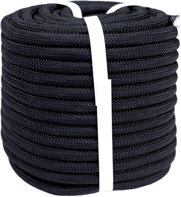 Braided Polyester Arborist Rigging Rope (3/8 inch X 100 feet) High Strength Outdoor Rope for Tree Climbing Hiking Camping Swing, Black - Image 2