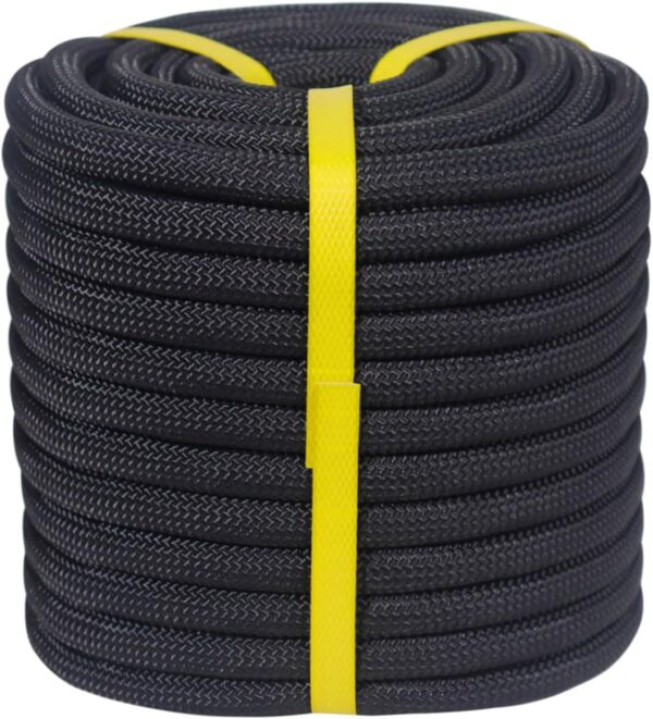 Double Braided Arborist Rope - 1/2 Inch x 150 Feet Polyester High Strength Climbing Rope for Tree Work, Swing, Halyard, Sailing(Black)