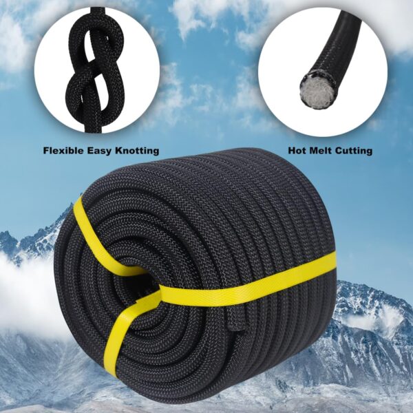 Double Braided Arborist Rope - 1/2 Inch x 150 Feet Polyester High Strength Climbing Rope for Tree Work, Swing, Halyard, Sailing(Black) - Image 2