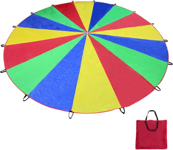 Parachute 20FT 16 FT Play Parachute for Kids Children Rainbow Parachute Kids Parachute with Handles Zipped Carry Bag for Outdoor Cooperative Group Play