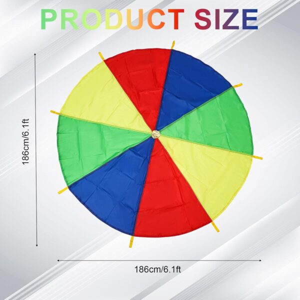 Parachute Toy, 6.1ft Diameter Giant Rainbow Parachute for Kids Colorful Children Parachute with Handles Large Play Parachute for 6-8 People, for Gymnastics Cooperative Indoor Outdoor Team Games - Image 2