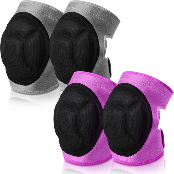 2 Pairs Knee Pads for Gardening Cleaning Knee Pads Knee Pads for Men Construction Work Kneepads with Thick Foam, Anti Slip Collision Avoidance Kneepads for Garden Construction Flooring (Gray, Pink)