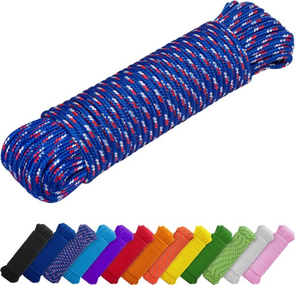 Rope – 90 Feet x 1/4 Inch (7mm) –  – Strong All-Purpose Utility Rope – Camping, Crafting, Flag Pole, Indoor & Outdoor – Polypropylene Nylon Poly Lightweight Diamond Braided Cord