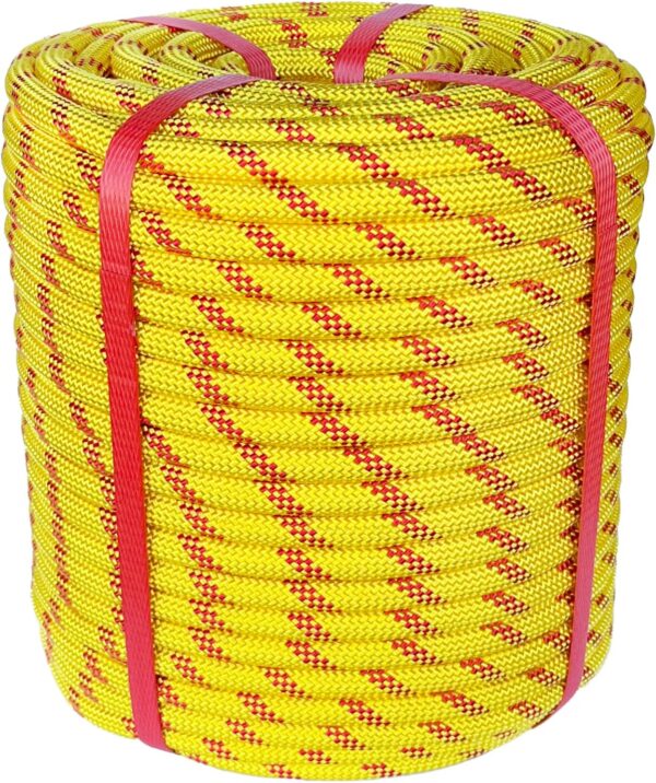 Climbing Rope 1/2 in x 150 Ft Yellow  Polyester Braided Arborist Rope 1/2 inch 48 Strands 150ft for Tree Pulling,Nautical Rigging Rope Swing