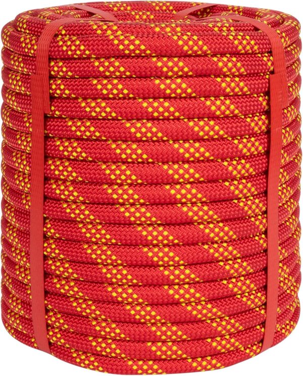 1/2 Inch Climbing Rope 150 Ft Red - 48 Strands Tree Climbing,1/2in Arborist Rope,Rappelling Rope,Static Nylon Polyester Braided Rope, for Tree Pulling,Nautical Rigging Rope Swing