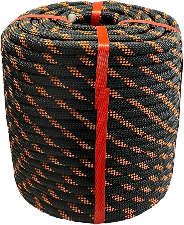 Arborist Rigging Rope  Black (1/2 in x 150ft) Polyester Braided Arborist Rope 48 Strands for Tree Work Camping or Swinging…